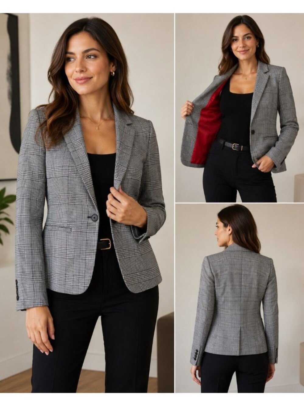 Banana Republic Classic Fit Blazer Women 6 Black White Academia Office Professio